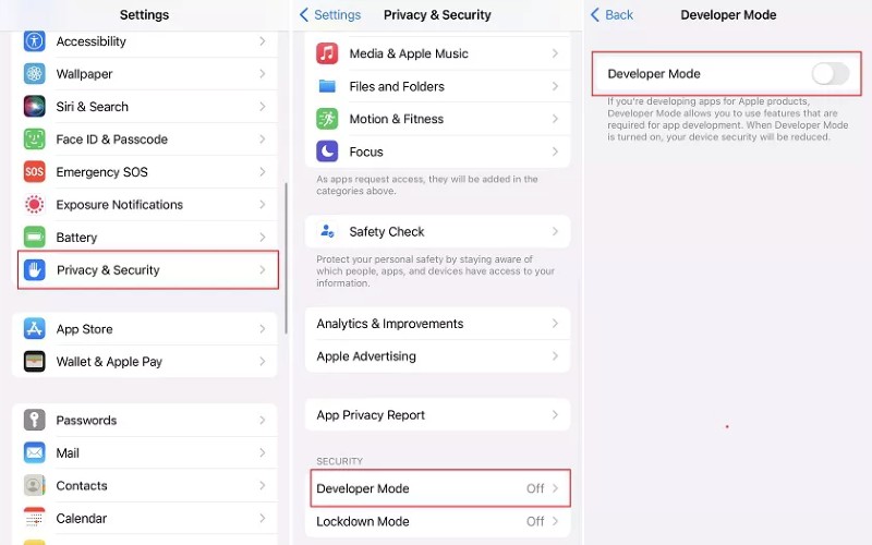فعال کردن Developer Mode آیفون