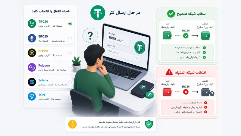 انتخاب شبکه انتقال یکی از تاثیرگذارترین عوامل بر قیمت تمام شده تتر است.
