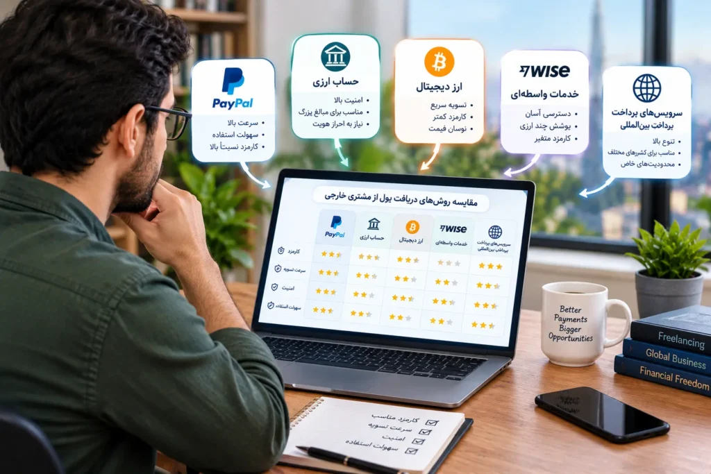 مقایسه روش‌های دریافت پول از مشتری خارجی برای فریلنسرها